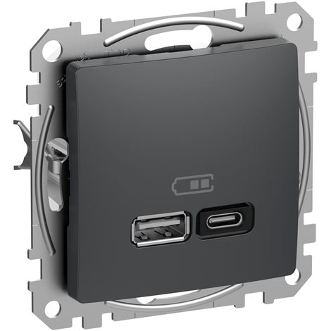 SDD114404 Sedna D/E - Dvojitá USB A+C rychlonabíječka 3A 45W, Antracit