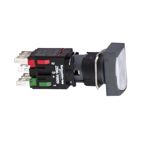 XB6DW1B5B Ovládač stiskací prosvětlený lícující s návratem, 1 Z + 1 V - bílý