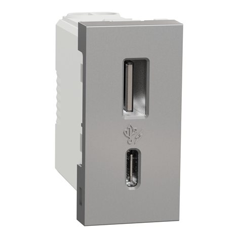 NU301630 Unica - Dvojitý nabíjecí USB konektor A+C 2.4A, 1M, Aluminium