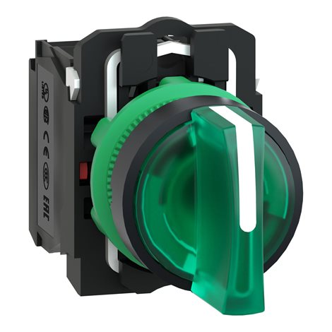 XB5AK133M5 Ovládač otočný prosvětlený s LED, 1 Z + 1 V, 230 V, zelený