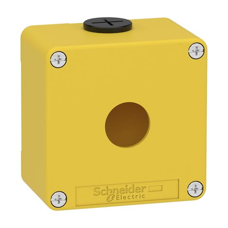 XAPK1201Skříň kovová, žlutá, pro nouzové zastavení, M20, 1 otvor 22mm, 80x80x51,5 UL CSA