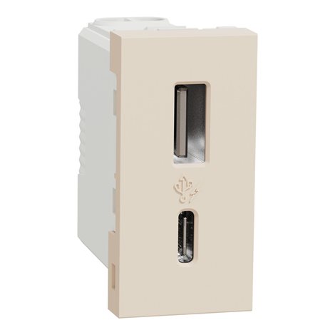 NU301644 Unica - Dvojitý nabíjecí USB konektor A+C 2.4A, 1M, Béžový