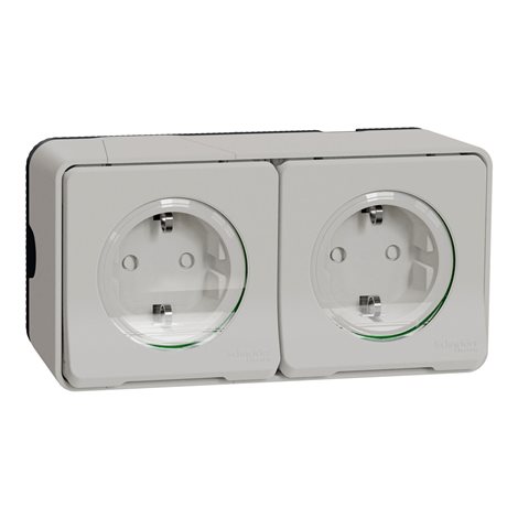 MUR39035 Kompletní Zásuvka dvojitá 16A SCHUKO, clonky, bezšroubová, IP55, bílá