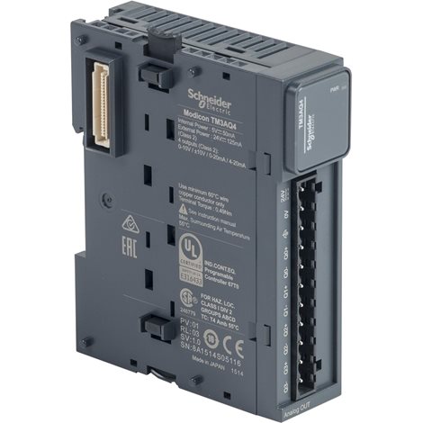 TM3AQ4 Modul TM3 - rozšiřující karta, 4AO (+/-10V, 0-10V, 0-24mA, 4-24mA; 12bit)