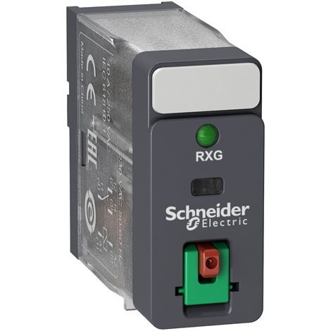 RXG12P7 Relé Zelio RXG, 1 C/O , 10 A, 230 V AC, testovací tlačítko a LED