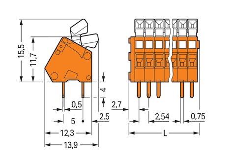 233-512 Svorka na desky plošných spojů, tlačítko 0,5 mm², Oranžová 2