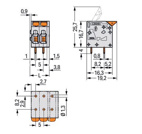 2604-1102 Svorka na desky plošných spojů Páčka 4 mm² Rozteč 5 mm 2pól. 2