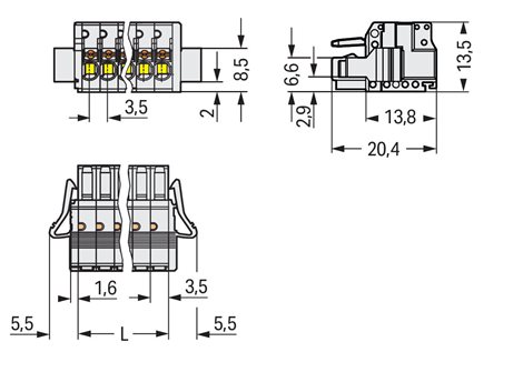 2734-109/037-000 1vodičová pružinová svorkovnice Tlačítko Push-in CAGE CLAMP®, Světle šedá 2
