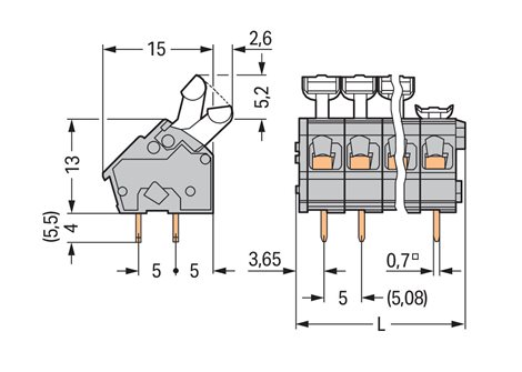 256-403 Svorka na desky plošných spojů, Tlačítko 2,5 mm2, Šedá 2