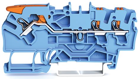 2102-5304 3vodičová průchozí svorka s páčkou a tlačítkem 2,5 mm², Modrá 2