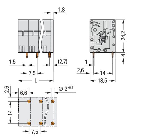 2626-3103 Svorka na desky plošných spojů 6 mm², šedá 2