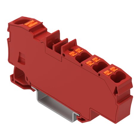 2206-8033 Distribuční svorka s ovládacím tlačítkem 1× 6 mm2 / 6× 1,5 mm2, Červená