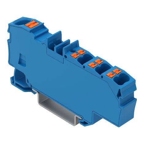 2206-8034 Distribuční svorka s ovládacím tlačítkem 1× 6 mm2 / 6× 1,5 mm2, Modrá