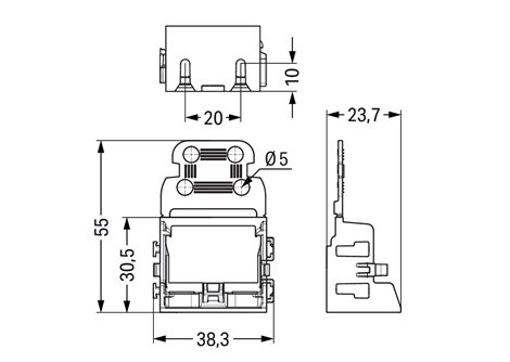 221-509/000-053 Upevňovací adaptér s odlehčením tahu pro 10vodičové konektory řada 221 – 4 mm², tmav 2