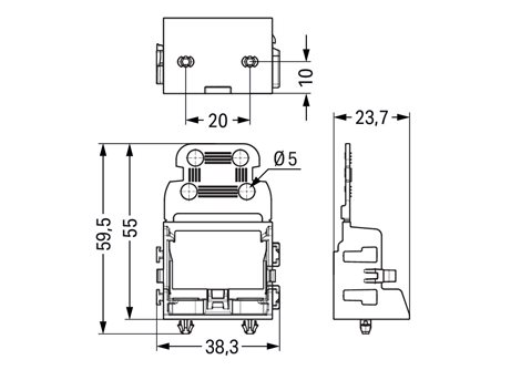 221-529/000-053 Upevňovací adaptér s odlehčením tahu pro 10 vodičové konektory řada 221 – 4 mm², tma 2