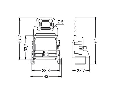 221-549/000-006 Upevňovací adaptér s odlehčením tahu pro 10 vodičové konektory řada 221 – 4 mm², mod 2