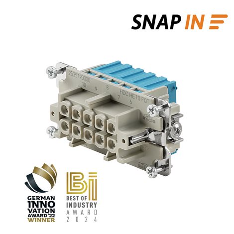 HDC HE 10 N FQT BL HDC vložka, Zásuvka, 500 V, 16 A, Počet pólů: 10, SNAP IN, Velikost: 4