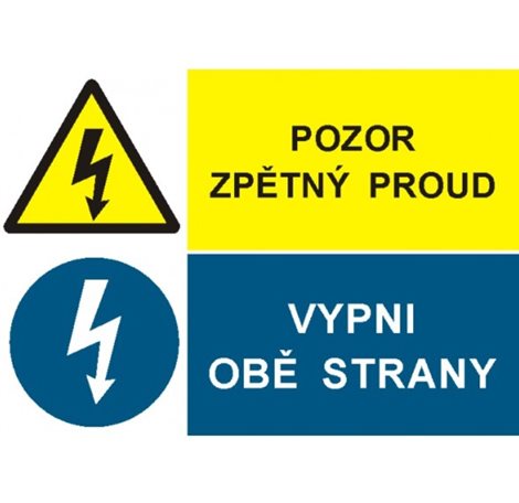 Samolepka 8105 A5 Pozor zpětný proud/ Vypni obě strany