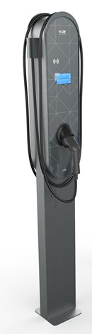 Dobíjecí stanice e:car COLUMN double kabel PREMIUM AFIR 2×22kW(Antracit stripes, Stand. délka 5m) 1