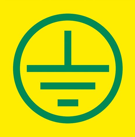 Samolepka DT012G1 5x5cm Znak uzemnění v kruhu, zelený tisk, žlutá f.