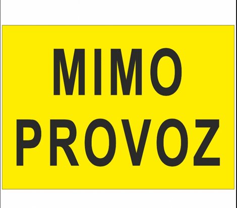 Samolepka DT044A 9,5x5cm Mimo provoz (žlutý podklad, černý tisk)