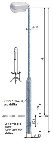 Stožár KL 4,5-133/60 Z sadový bezpaticový