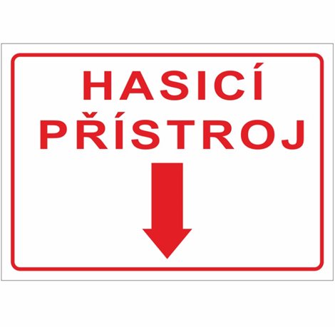Samolepka POZ25 35x25cm Hasicí přístroj (text se směrovou šipkou dolů)