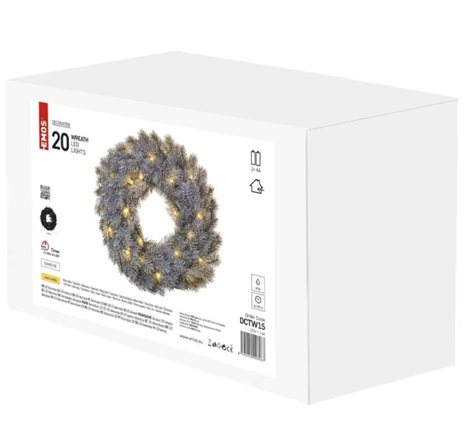DCTW15 20LED XMAS WREATH DECO SNOW 2AA WW 3