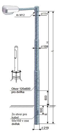 Stožár UD 14-219/159/114 Z dělený dálniční bezpaticový